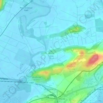 Bwlch-Glas topographic map, elevation, terrain