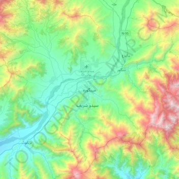 Mingora topographic map, elevation, terrain