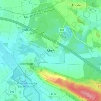 Uhry topographic map, elevation, terrain