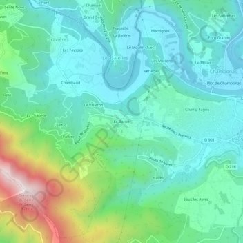 Le Barret topographic map, elevation, terrain