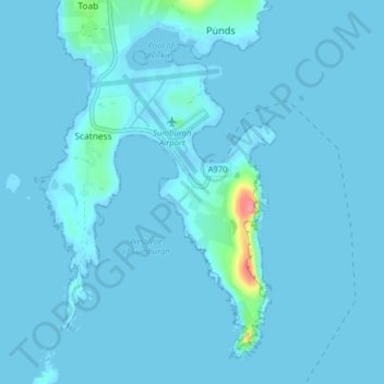 Sumburgh topographic map, elevation, terrain
