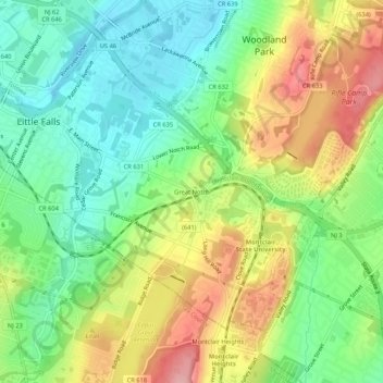 Great Notch topographic map, elevation, terrain