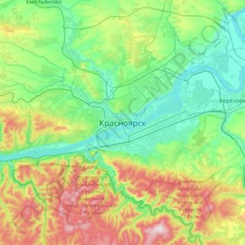 Krasnoyarsk topographic map, elevation, terrain