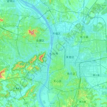 Changsha topographic map, elevation, terrain