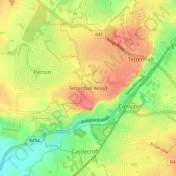 Tettenhall Wood topographic map, elevation, terrain