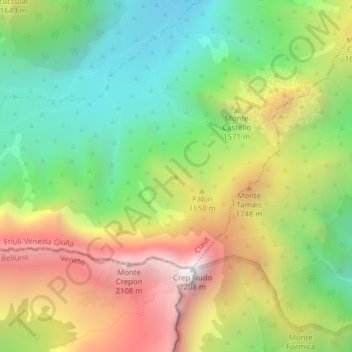 Col Visentin topographic map, elevation, terrain