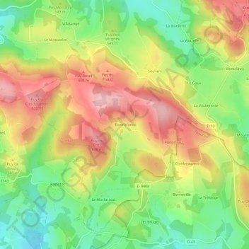 Bonnefond topographic map, elevation, terrain