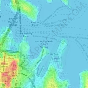 Mrs Macquarie's Point / Yurong topographic map, elevation, terrain