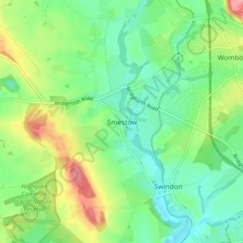 Smestow topographic map, elevation, terrain