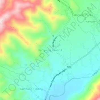 Kampung Kituntul topographic map, elevation, terrain