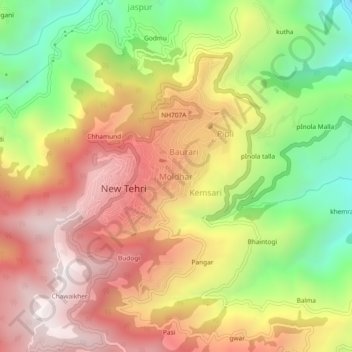 Moldhar topographic map, elevation, terrain