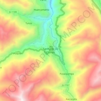 Santiago de Comas topographic map, elevation, terrain