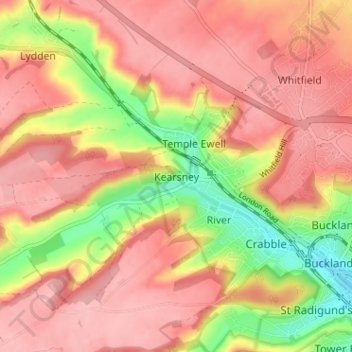 Kearsney topographic map, elevation, terrain