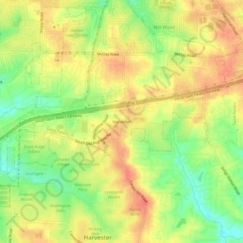 Harvester topographic map, elevation, terrain