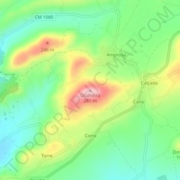 Gralheira topographic map, elevation, terrain