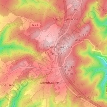 Pfaffenheck topographic map, elevation, terrain