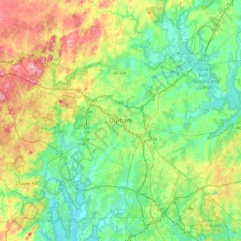Durham topographic map, elevation, terrain