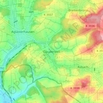 Daudenzell topographic map, elevation, terrain