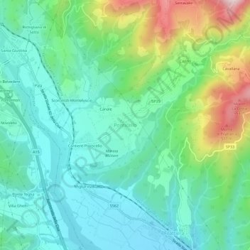 Ponticello topographic map, elevation, terrain