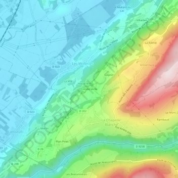 Combe Verte topographic map, elevation, terrain