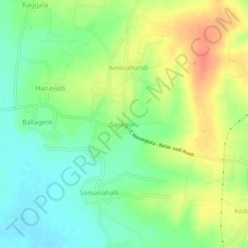 Saraguru topographic map, elevation, terrain