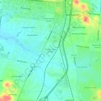 Country Club Estates topographic map, elevation, terrain