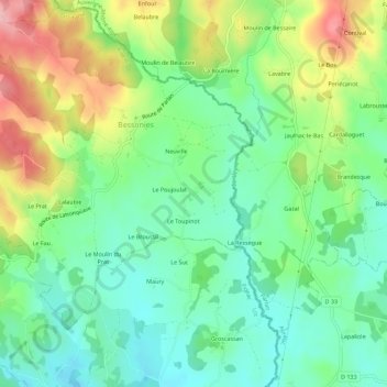 Ferluc topographic map, elevation, terrain