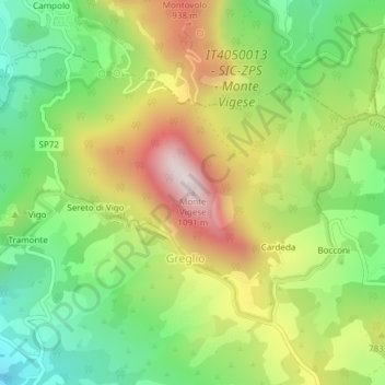 Monte Vigese topographic map, elevation, terrain