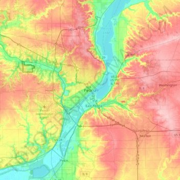Peoria topographic map, elevation, terrain