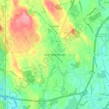 North Attleborough topographic map, elevation, terrain