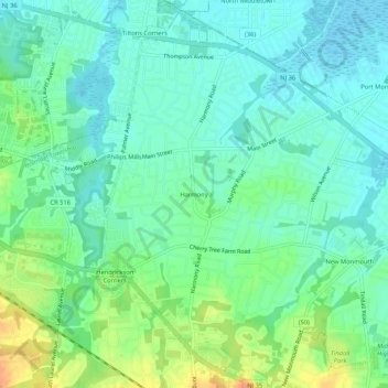 Harmony topographic map, elevation, terrain