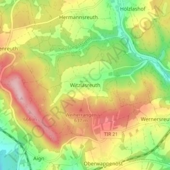 Witzlasreuth topographic map, elevation, terrain