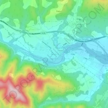 Besalú topographic map, elevation, terrain