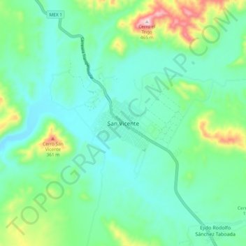 San Vicente topographic map, elevation, terrain