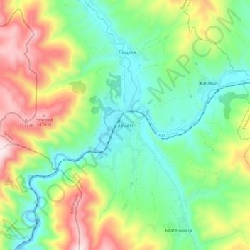 Zemen topographic map, elevation, terrain