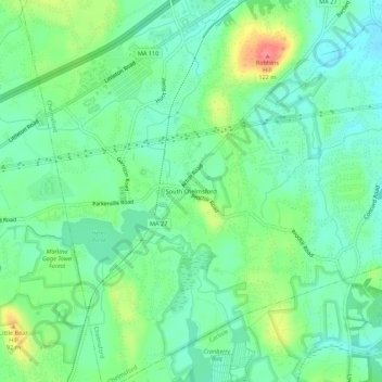South Chelmsford topographic map, elevation, terrain
