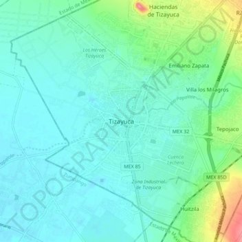 Tizayuca topographic map, elevation, terrain