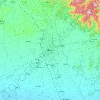 Udine topographic map, elevation, terrain