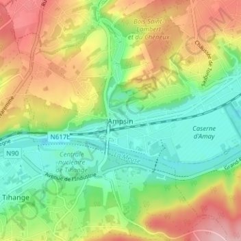 Ampsin topographic map, elevation, terrain