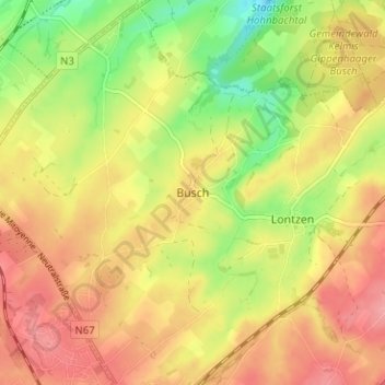 Busch topographic map, elevation, terrain