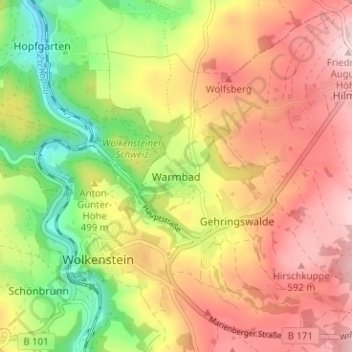 Warmbad topographic map, elevation, terrain