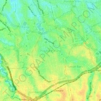Pondok Pucung topographic map, elevation, terrain