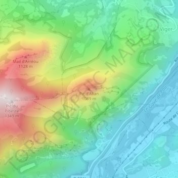 Pic d'Alian topographic map, elevation, terrain
