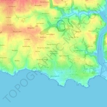 Kersaliou topographic map, elevation, terrain