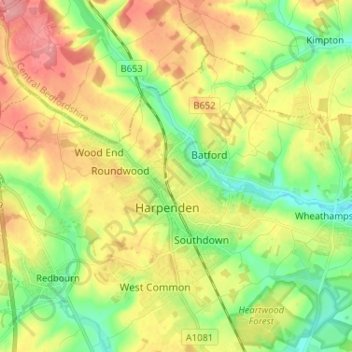 Harpenden topographic map, elevation, terrain