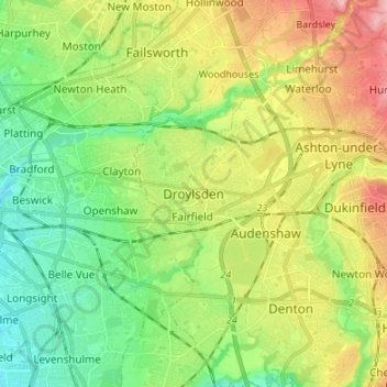 Droylsden topographic map, elevation, terrain