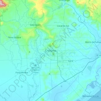 Criciúma topographic map, elevation, terrain