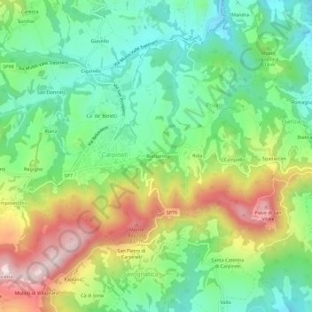 Bonzano topographic map, elevation, terrain