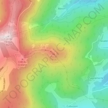 Pic du midi topographic map, elevation, terrain