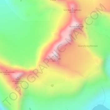 Austre Leirungstinden topographic map, elevation, terrain